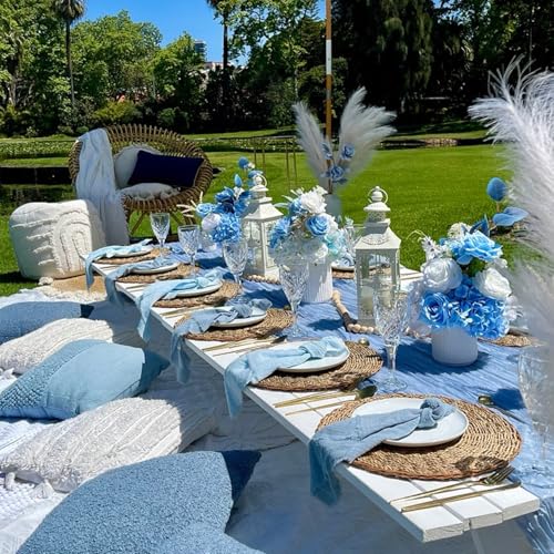 Dusty Blue Cheesecloth Table Runner 35x120 Inch, Boho Gauze Table Decor