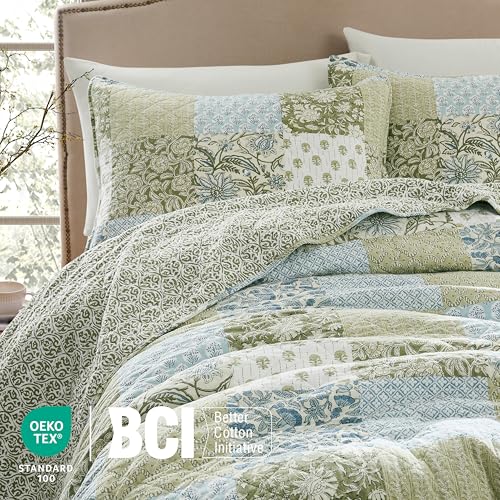 100% Cotton Reversible Quilt Set - Queen Size Floral Bedspread with 2 Shams