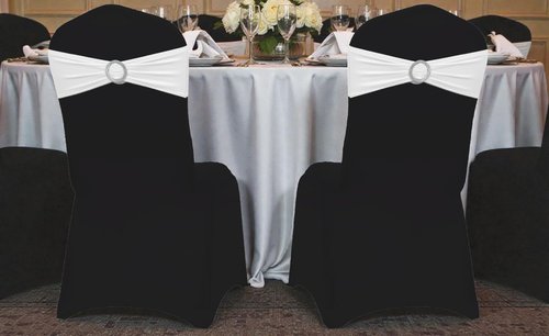 MDS Spandex Chair Sashes - Universal Fit Elastic Stretch Bands with Buckle Slider Bow | 150 Pack - White