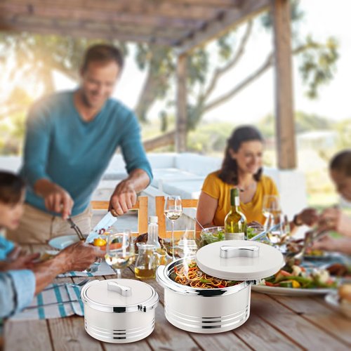 Pinnacle Insulated Casserole Dish with Lid 3 pc Set 3.7/2.6/1.5 qt. Hot Pot Food Warmer/Cooler –Thermal Soup/Salad Serving Bowl- Stainless Steel Hot Food Container–Best Gift Set for Moms –Holidays