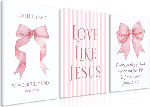 Dytila 3 Piece Pink Bows Wall Art - Cute Bible Verse Decor for Girls' Room | 12x16 Inch Dorm Artwork