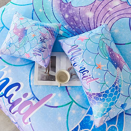 6-Piece Mermaid Tail Comforter Set - Twin Size Colorful Fish Scale Bedding