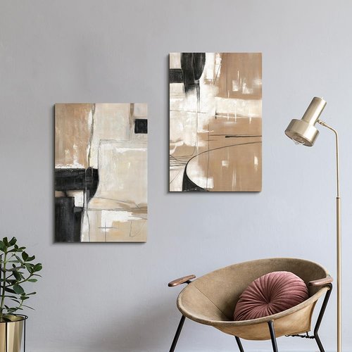 WALLSUP DECOR Abstract Geometric Shapes Illustrations Modern Abstract Painting Wall Art - 2 Piece Black And Brown canvas wall decor For Living Room Bedroom Office Hallway