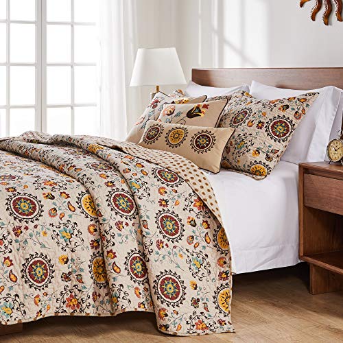 Andorra 100% Cotton Reversible Suzani Quilt Set, King Size