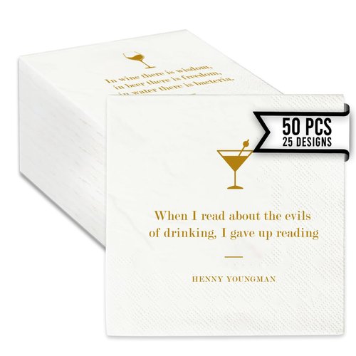 Drinking Quote Bar Napkins – 50 PCS Funny Cocktail Napkins for Adults with 25 Unique Quotes, Perfect for Weddings, Parties, and Events