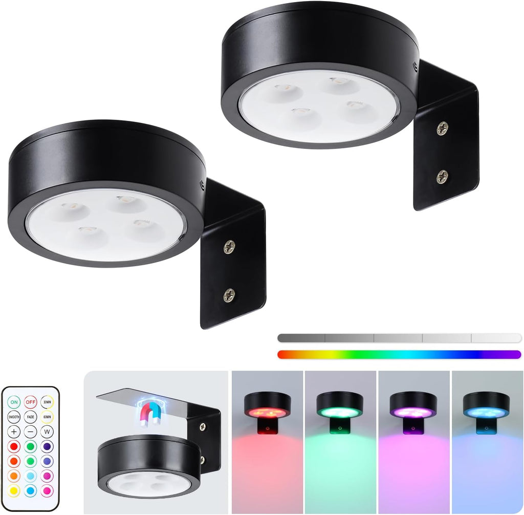 Skiennix 2-Pack Wireless Battery Operated Painting Light - RGB Remote Control Art Display, Dimmable Black