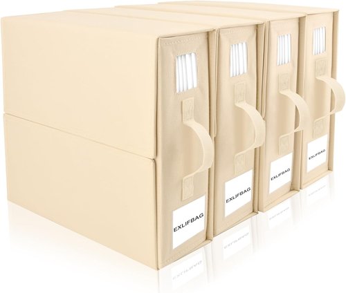 **EXLIFBAG Sheet Organizers - Foldable Bedding Storage with Window | XL for Queen & King Size, Beige**