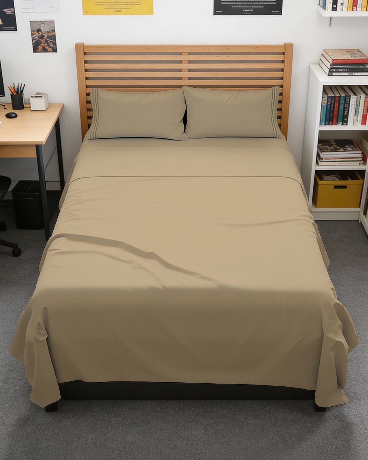 Regine Switzerland Full XL Bed Sheet Set - Soft, Breathable & Cooling 4-Piece Luxury Bedding - Deep Pockets, Fade & Wrinkle Free - Beige