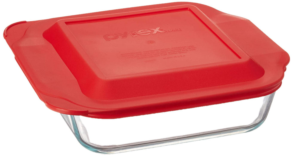 Pyrex 222 2qt Glass Baking Dish & 222-PC Red Food Storage Lid - Made in USA