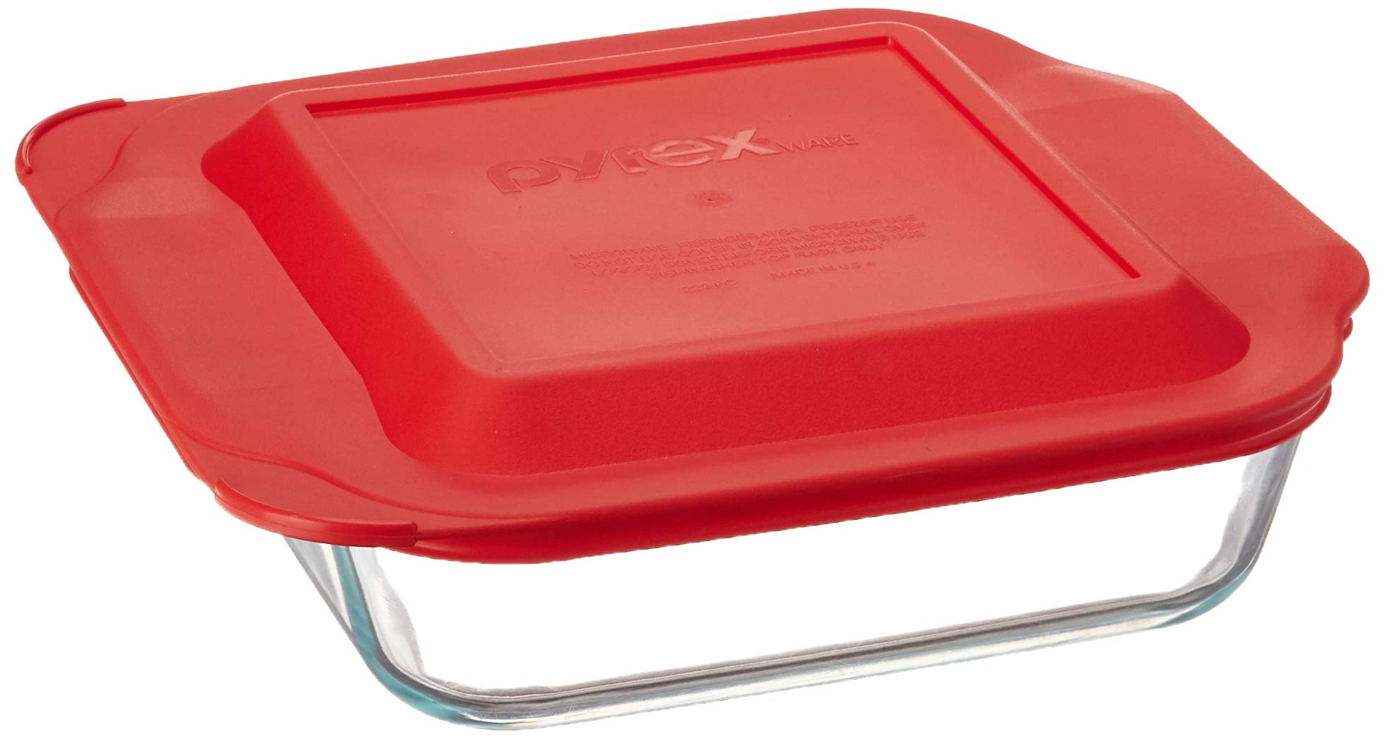 Pyrex 222 2qt Glass Baking Dish & 222-PC Red Food Storage Lid - Made in USA
