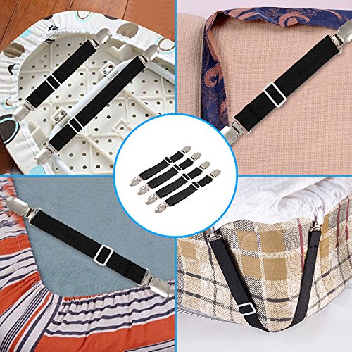 Adjustable Bed Sheet Fasteners - 4-Piece Elastic Straps & Mattress Grippers