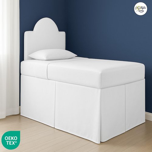 Cottington Lane Tailored Box Pleated College Dorm Sized Bed Skirt Twin XL, Hotel Quality Premium Brushed Microfiber Extra Long Bedskirt Twin XL 34 Inch Drop, White