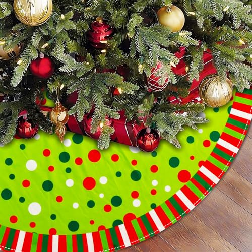 48-Inch Velvet Christmas Tree Skirt with Polka Dots & Striped Trim
