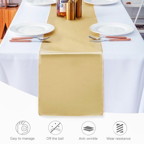 JEVIX 5 Pack Table Runner 12 X 108 Inch Silk Table Runner for Party,Wedding, Birthday, Banquets,Decoration(Light Gold)
