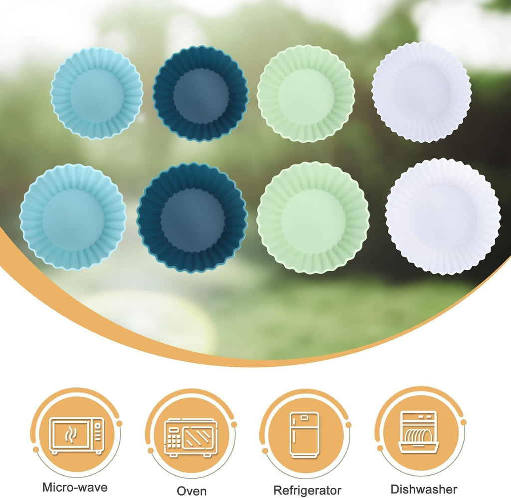 Skiennix Silicone Baking Muffin Cups - 12 Pack Reusable Cupcake Liners | BPA Free, Dishwasher Safe (White, Green, Navy, Dusty Blue)