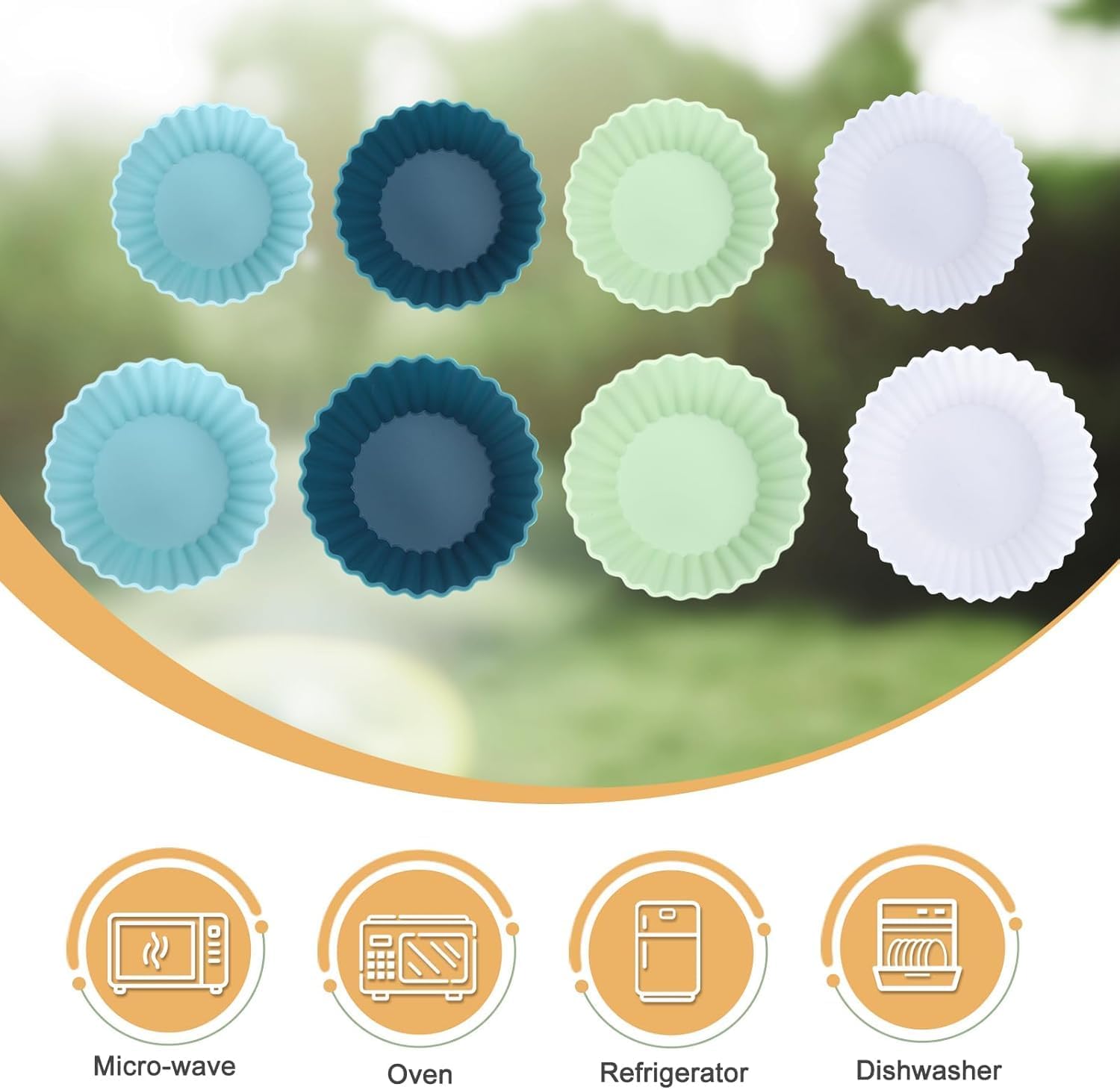 Skiennix Silicone Baking Muffin Cups - 12 Pack Reusable Cupcake Liners | BPA Free, Dishwasher Safe (White, Green, Navy, Dusty Blue)