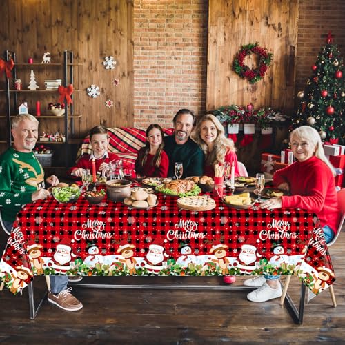 3 Pack Christmas Plastic Tablecloths 54 x 108 Inches Holiday Party Decorations