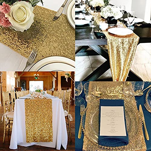 Fivenl Champagne Gold Sequin Table Runner 12 x 72 Inches - Pack of 12 for Weddings & Parties