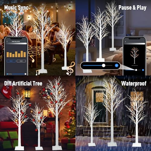 Aoycocr Lighted Birch Trees Set 4FT, 5FT, 6FT with App Control & 18 Modes