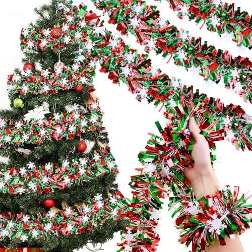49ft Red & Green Christmas Metallic Tinsel Twist Garland