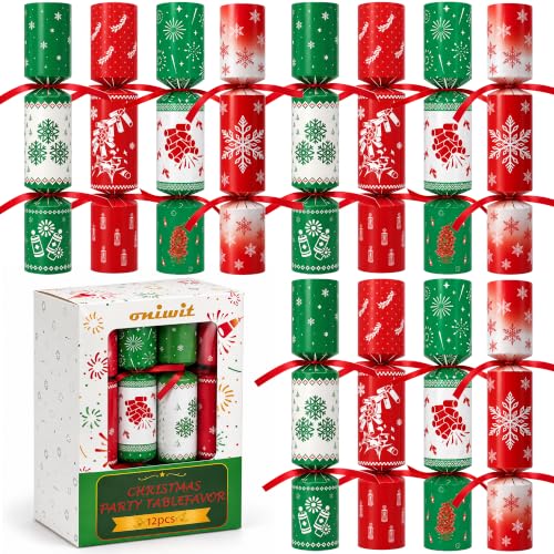 12 Pack Christmas Snowflake Crackers No Snap with Surprise Prizes - Holiday Party Favors