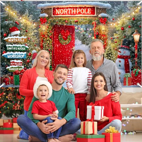 Lecheme Christmas Backdrop North Pole Banner 6x3.6 ft – 180x110 cm