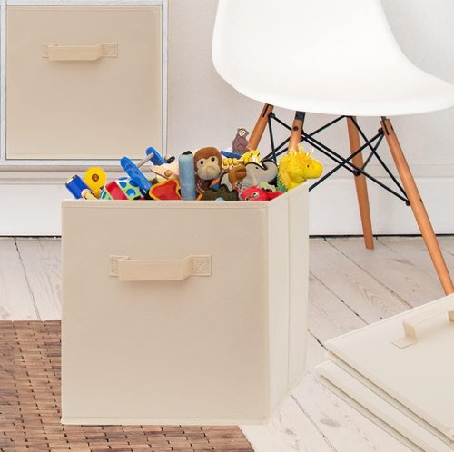 13 Inch Cube Storage Bins - 4 Pack | Large, Foldable Fabric Bins with Dual Handles for Closet Organization