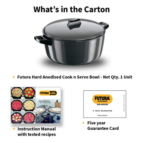 Hawkins Futura 6 Litre Cook n Serve Bowl, Hard Anodised Saucepan with Hard Anodised Lid, Sauce Pan for Cooking and Serving, Black (ACB60) (Aluminium)