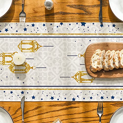 Artoid Mode 13x120 in White Moon Star Ramadan Table Runner, Polyester Home Decor