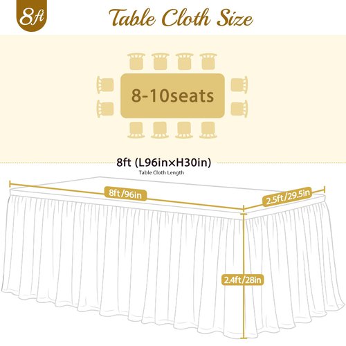 2 Pack 8ft Ivory Tulle Tablecloths for Rectangle Tables, 8 Foot Ivory Rectangular Table Cloth Wrinkle Free Tablecover with Tutu Skirt for Wedding Baby Shower Birthday Party Banquet Buffet Cake