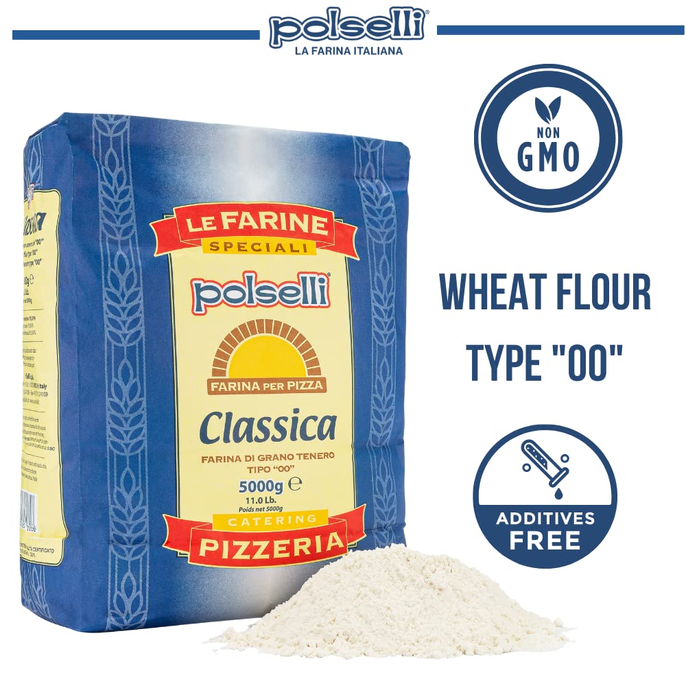 POLSELLI Double Zero Flour - Extra Fine 11 lbs | All-Natural, Unbleached, Perfect for Neapolitan Pizza & Pasta
