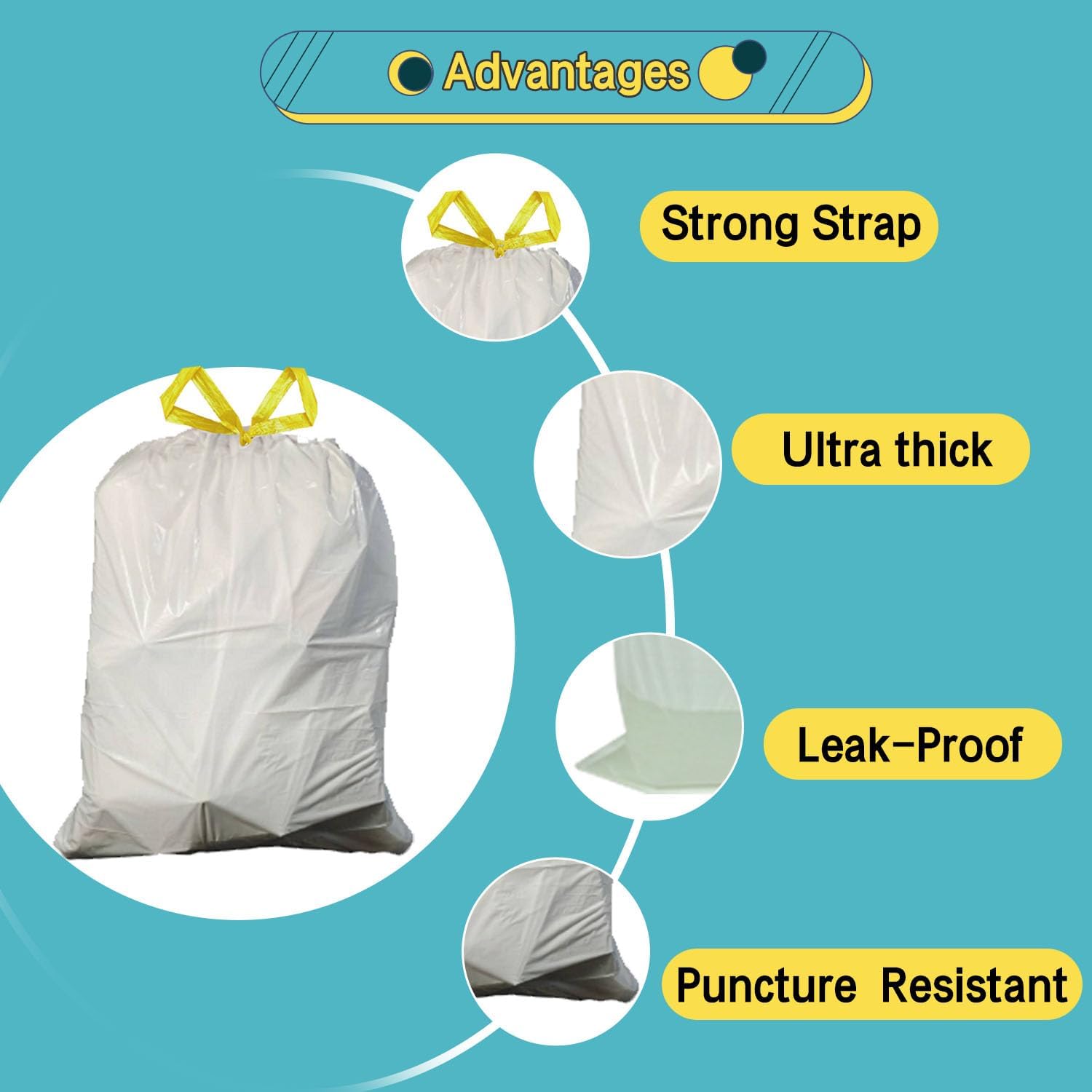 Strong Tall Kitchen Drawstring Trash Bags - 13 Gallon, Unscented, 50 Count | Durable Garbage Can Liners