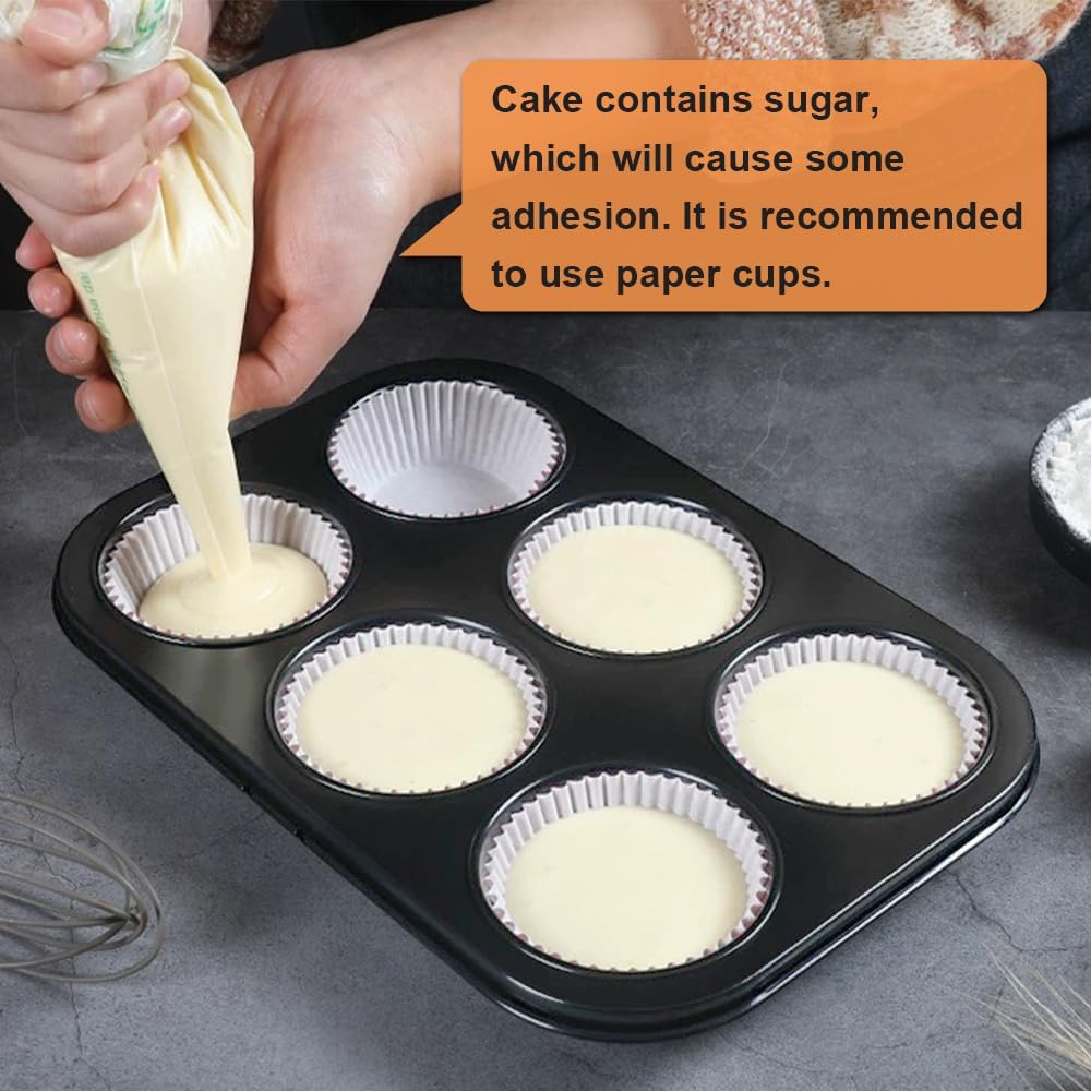 Premium Steel Muffin Pan by [Brand Name] - 2 Pack Round Baking Tray for Muffins & Cupcakes (Black, 6 Cup)