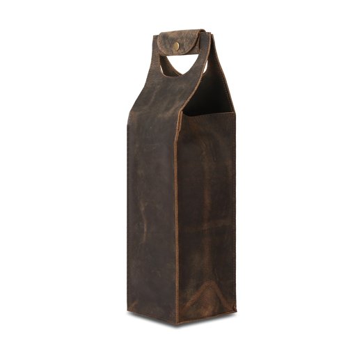 KomalC Handcrafted Leather Wine Tote Bag – Single Bottle Wine Carrier, Vintage Buffalo Leather Wine Case (16 inch) – Elegant Bag for Champagne & Beer – Perfect for Weddings, Birthdays & Holidays