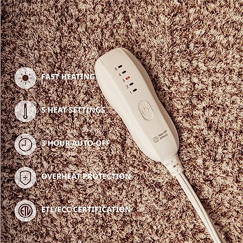 Electric Heated Blanket Throw 50" x 60" - Soft Sherpa, Auto Off, 5 Heat Settings
