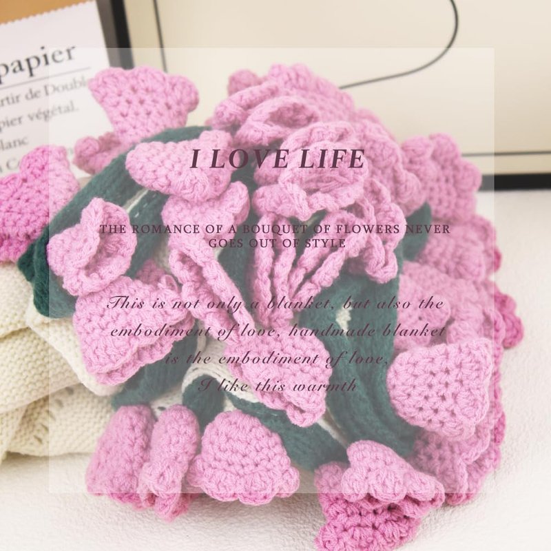 PHQMPSGYOK Crochet Flower Bouquet Blanket Pink Blanket Teacher Mom Graduation Birthday Gifts for Women Flower Bouquet rocheted Pink Blankets Throw Blankets Valentine's Day Gifts 43 Inches