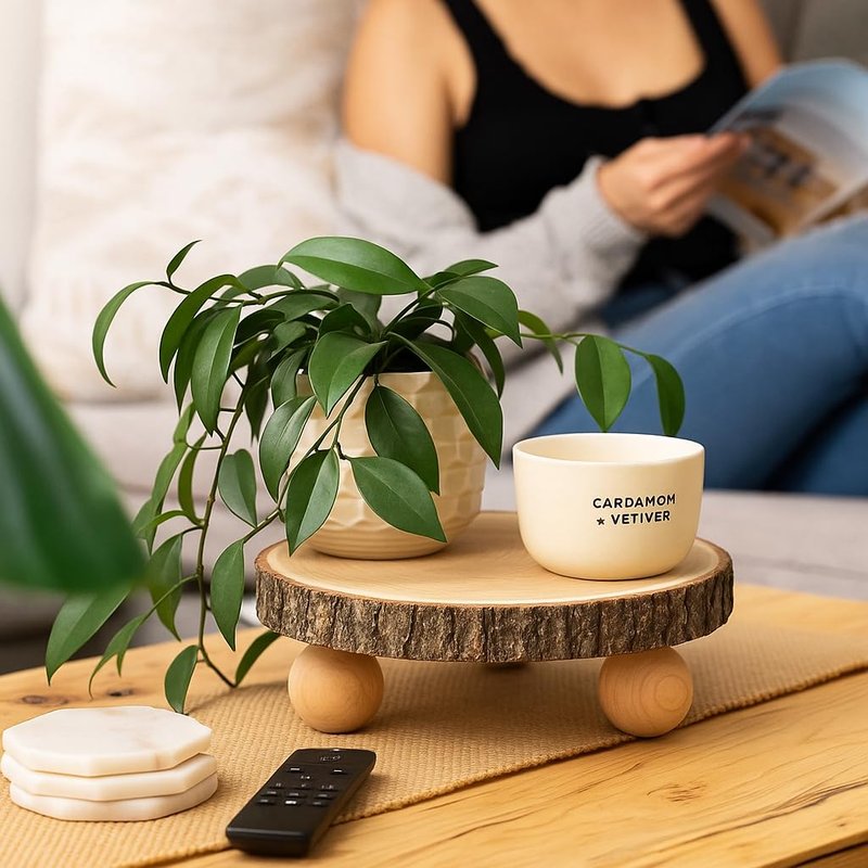 timber tree 10 inch Wood Cake Stand for Dessert Table - Round Rustic Cake Holder Tray Wooden Serving Platter Pedestal Centerpiece Decoration with Sturdy Legs for Wedding Cakes