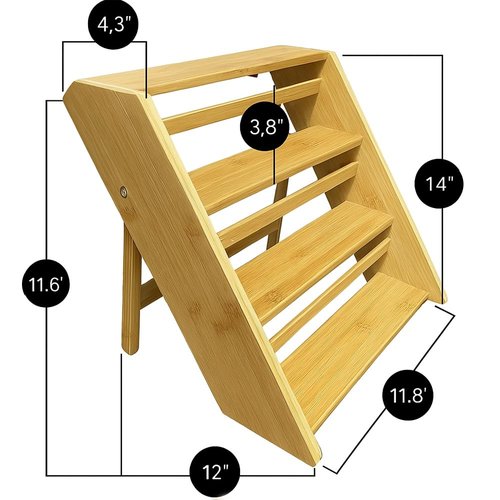 Bamboo Spice Rack Organizer - 3 Tier Foldable Wooden Spice Rack for Countertop, Cabinet & Drawer- Organic Bamboo-Extra Sturdy Wooden Spice Shelf, No Spice Jars Included