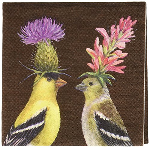 PPD Goldfinch Couple 5x5 Inch Cocktail Napkins - Decorative Paper Beverages for Parties & Celebrations - Pack of 20