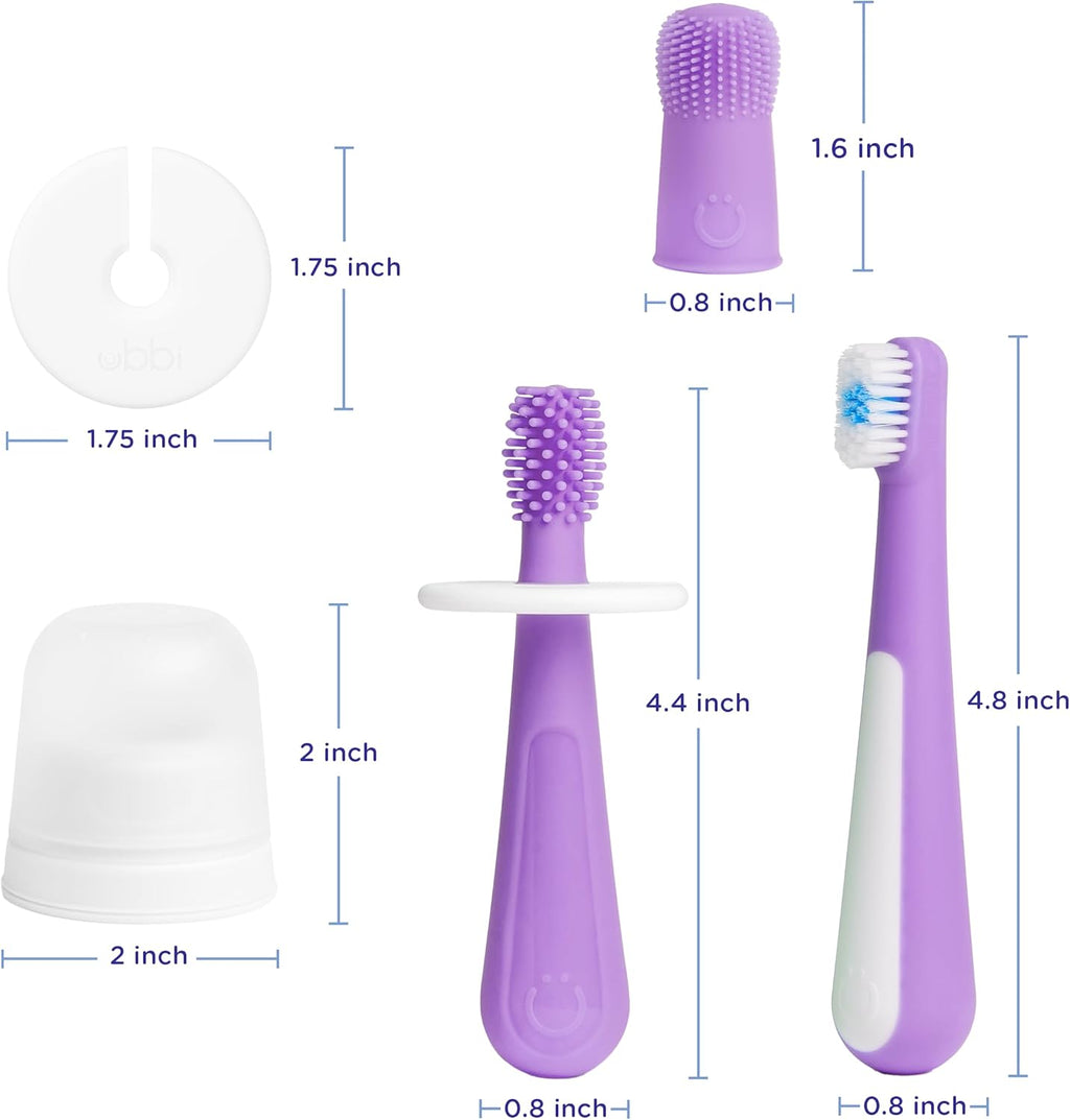 Ubbi Grow With Me Toothbrush Set - Silicone Finger Brush & 360° Soft Bristled Toothbrush | Smoothie Purple