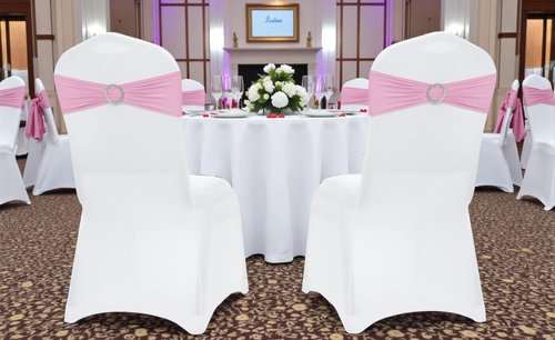 MDS Spandex Chair Sashes - 125 Pack of Blush Pink Elastic Stretch Bands with Buckle Slider for Weddings