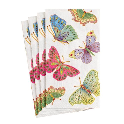 Caspari Jeweled Butterflies Paper Guest Towel Napkins in Pearl - Four Packs of 15
