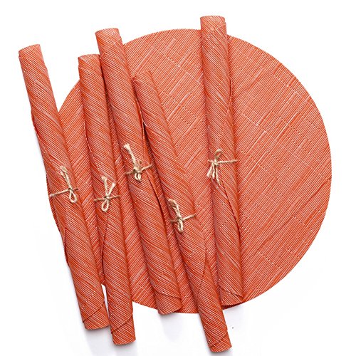 LivebyCare Set of 6 Orange Round Woven Heat-Resistant Placemats 13.8 Inch
