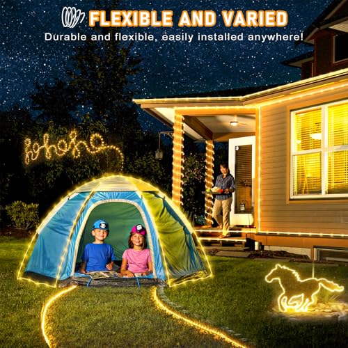 66ft LED Rope Lights, IP65 Waterproof Connectable Warm White String Lights