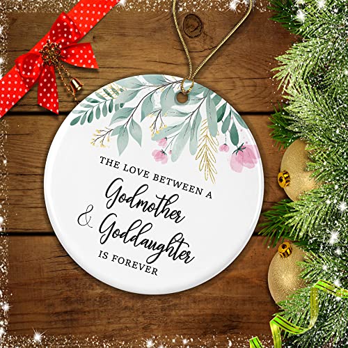 Christmas Religious Ornament - Whimsical Godmother & Goddaughter Ceramic Keepsake - Printed on Both Sides