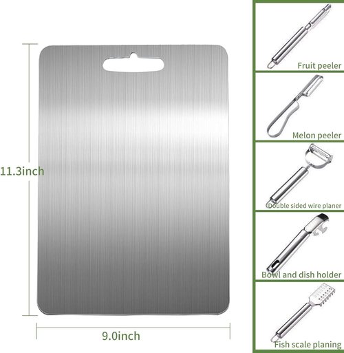 Titanium Cutting Board-304L Stainless Steel Cutting Boards for Kitchen, Double Sided Food Grade, Titanium Cutting Mat Chopping Boards for Meat Fruit & Vegetable Various Cooking Tasks