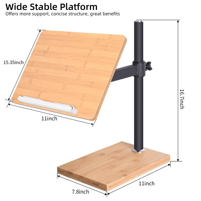 Extral Large Size Book Stand Height Adjustable, wishacc Upright Bamboo Wood Book Stand Cookbook Holder for Reading Hands Free