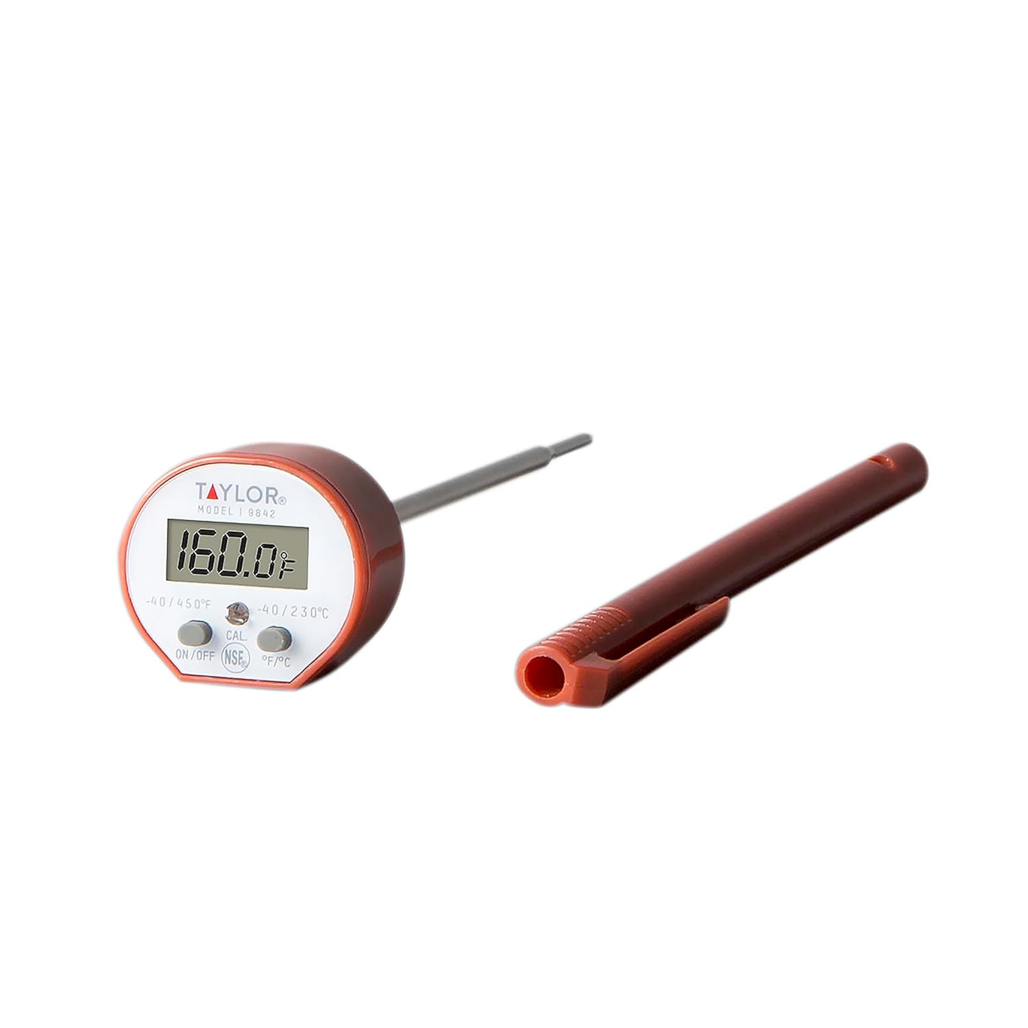 Taylor Waterproof Digital Instant Read Thermometer - Perfect for Cooking, BBQ & Grilling | Red with Pocket Sleeve Clip