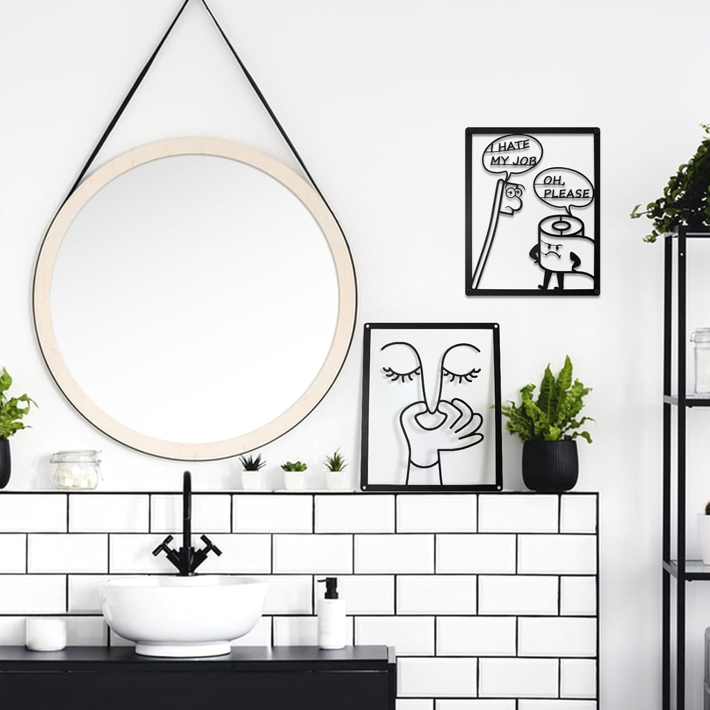 ULENDIS Funny Bathroom Wall Art Decor - Humorous Metal Face Sign for Toilet | Modern Minimalist Design (7.97 x 9.84 in)