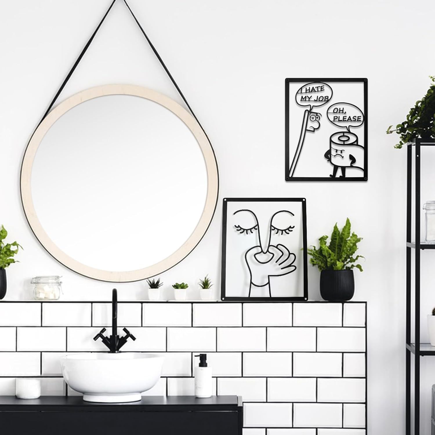 ULENDIS Funny Bathroom Wall Art Decor - Humorous Metal Face Sign for Toilet | Modern Minimalist Design (7.97 x 9.84 in)